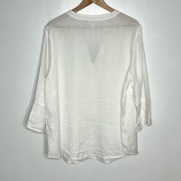J. Jill Love Linen Womens Pullover Blouse 2X White Embellished V Neck Coastal - Picture 8 of 10